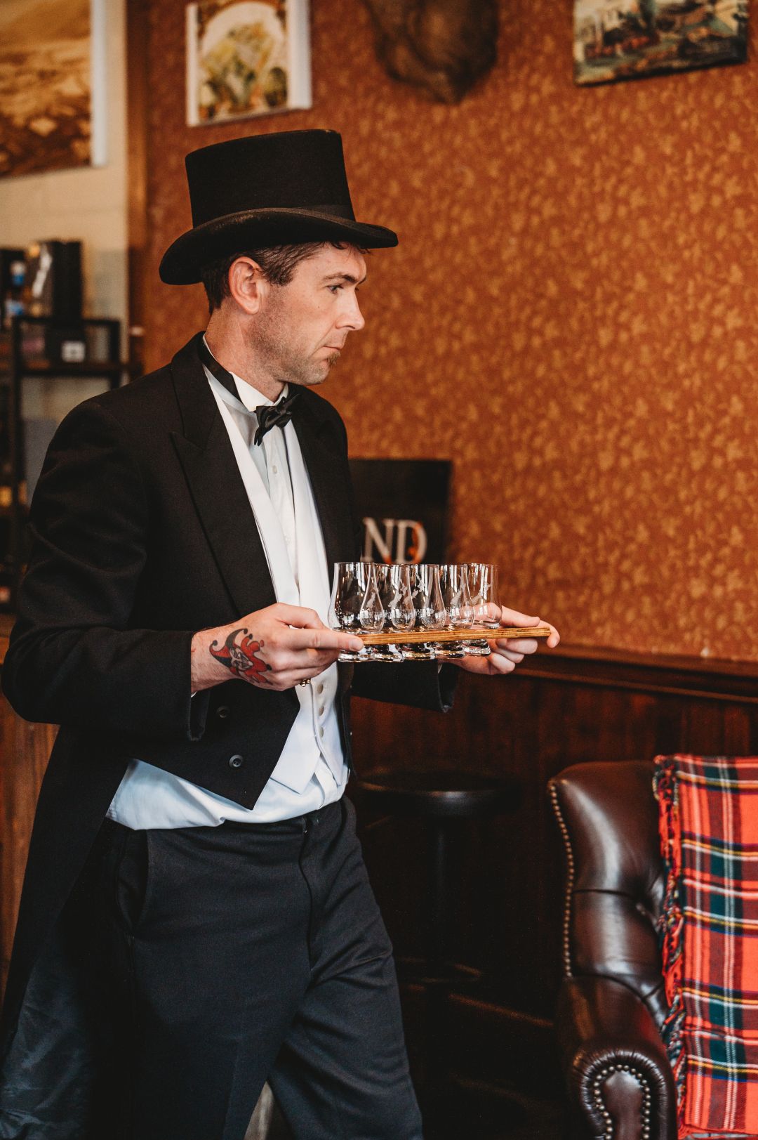 Jackpot Selkirk serving a whisky tasting flight at the cellar door