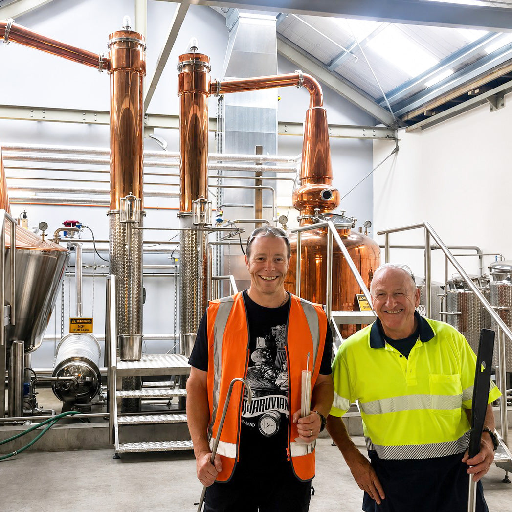 Head Distiller Michael Byars and Master Distiller Cyril Yates at the Dunedin Distillery